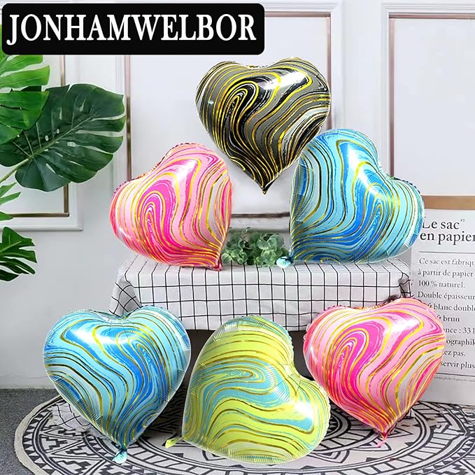 Jonhamwelbor 20Pcs 18 inch Marble Black Foil Mylar Heart Shape Balloons - Image 5