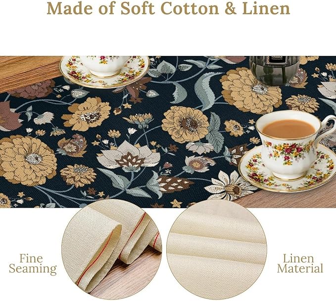 Boho Floral Table Runner Bohemian Floral Vintage Home Kitchen Dining Table - Image 7