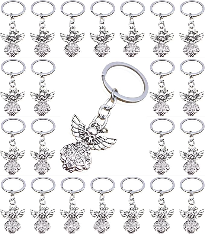 PHAETON 50PCS Silver Tone Guardian Angel Charm Keychain Key Ring by PHAETON