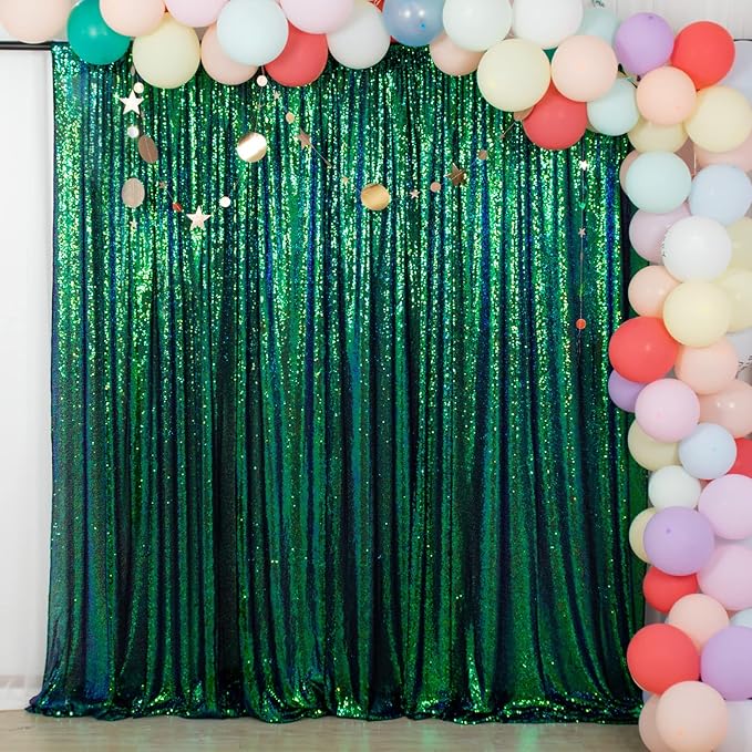 ShinyBeauty Sequin Backdrop 10x10FT Iridescent Green | Glitter Photo Background by ShinyBeauty