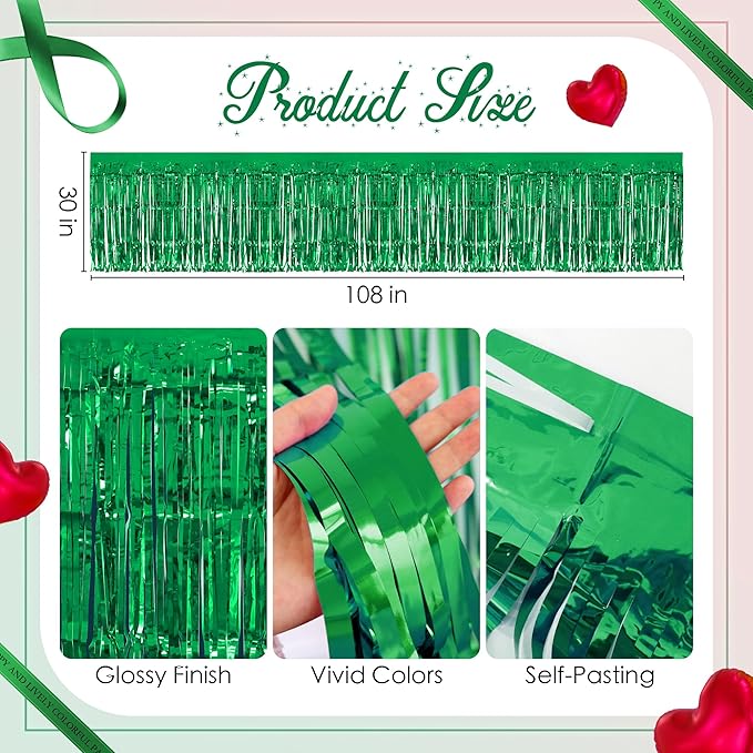 2 Pack Red Green Table Skirts, 29x108" Metallic Foil Tinsel Fringe Table Skirt - Image 3