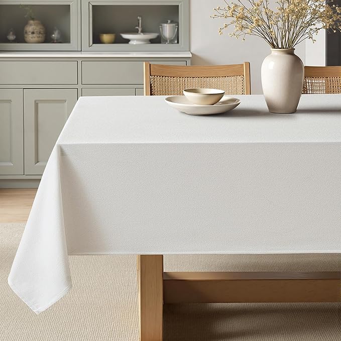 MIULEE White Linen Tablecloth 60x84 Inch Rectangle Table Cloth Waterproof by MIULEE