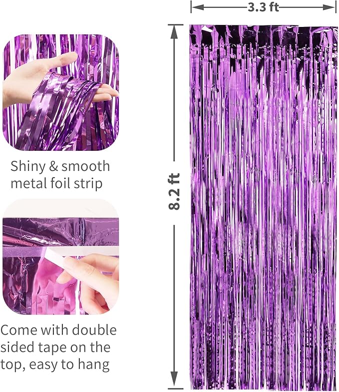 2 Pack Purple Foil Fringe Curtains Door Streamers Party Decorations 3.3 x 8.2 ft - Image 2