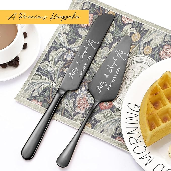 Personalized Wedding Cake Knife and Server Set Stainless Steel Forks Cake - Image 2