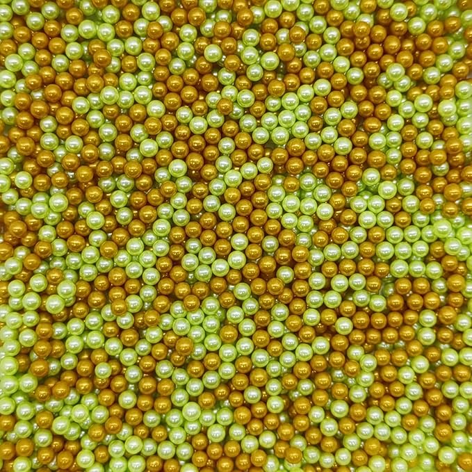 Edible Light Green & Gold Pearl Sugar Sprinkles Candy 4mm Mini Pearls Cake - Image 2