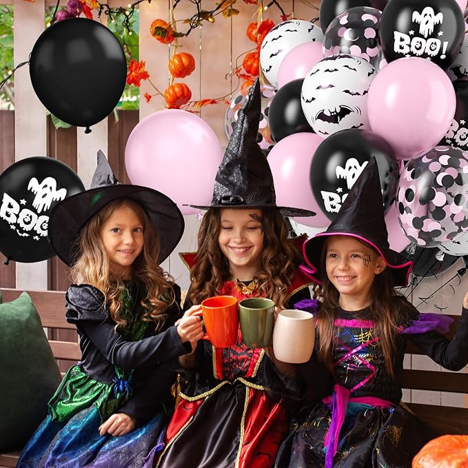FunHot Halloween Party Balloons, 12 Inch Black Pink Confetti Balloons Bat Ghost - Image 5