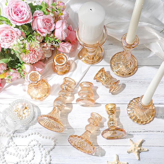 Mumufy 10 Pcs Glass Crystal Taper Candle Holders Clear Glass Candlestick Holder - Image 3
