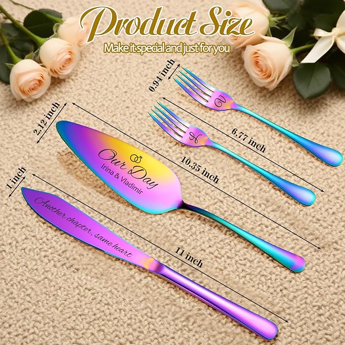 Personalized 4 Piece Wedding Cake Cutting Set, Custom Names Cake Knife and - Image 6