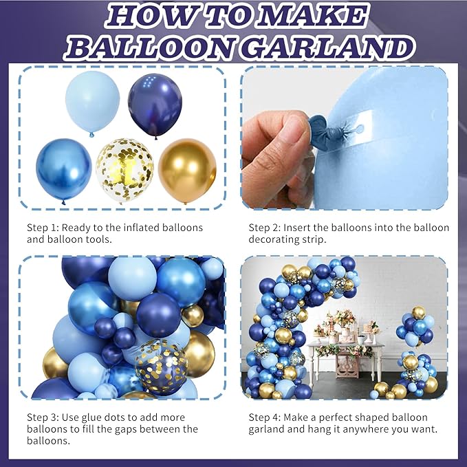 Blue Balloon Arch Kit 107Pcs Navy Blue Gold Balloons Garland Kit - Image 3