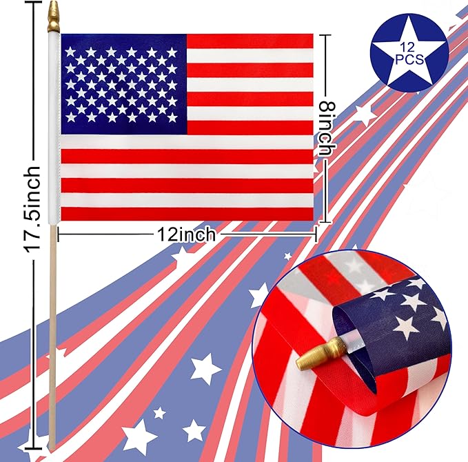 12Pcs 8×12 Inch Small American Flags on Stick Mini USA Flags US Handheld Flag - Image 2