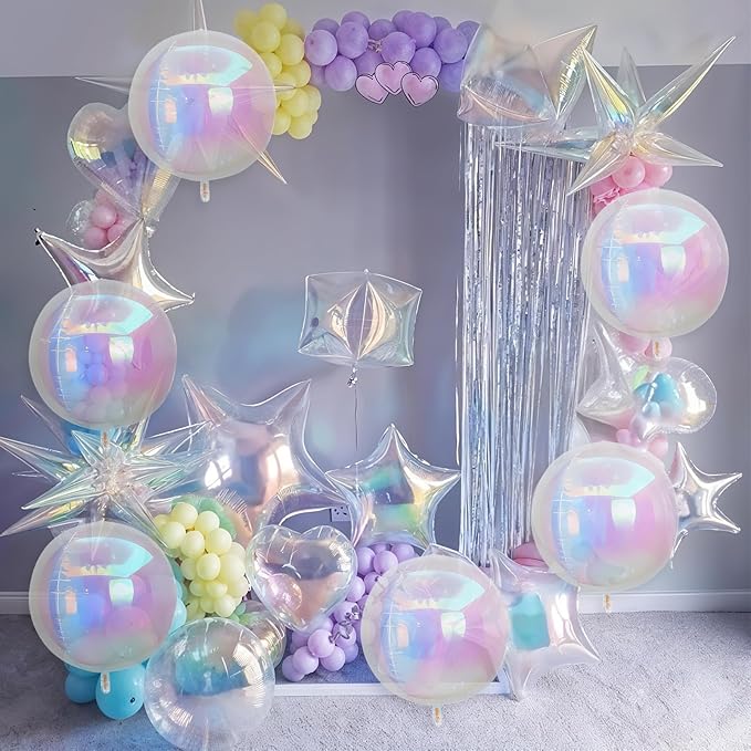 6Pcs Iridescent Round Foil Balloons, Giant 4D Clear Round Ball Balloon - Image 4