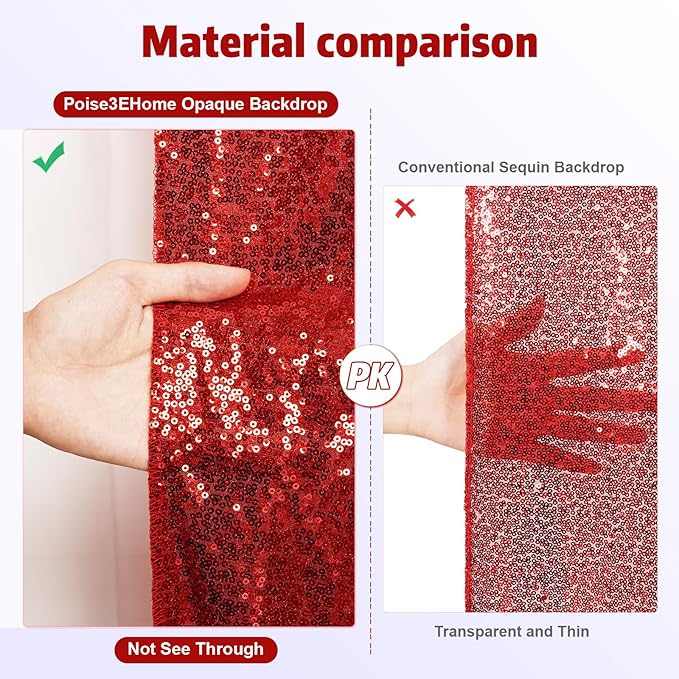 Poise3EHome 4x8ft Red Sequin Backdrop, Upgrade Shimmer Backdrop - Image 4
