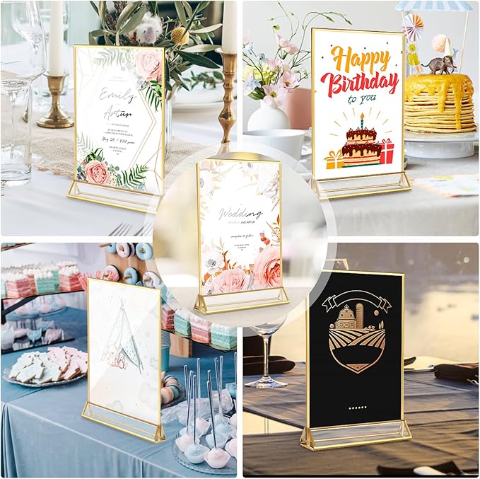12 Pack Acrylic Sign Holder, 5x7 Inch Double-Side Gold Picture Frames Stands - Image 8