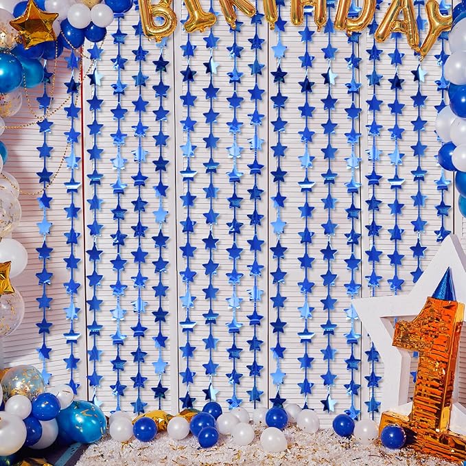 LOLStar 2Pack Blue Happy Birthday Party Decorations 3.3X6.6ft Each Navy Star by LOLSTAR