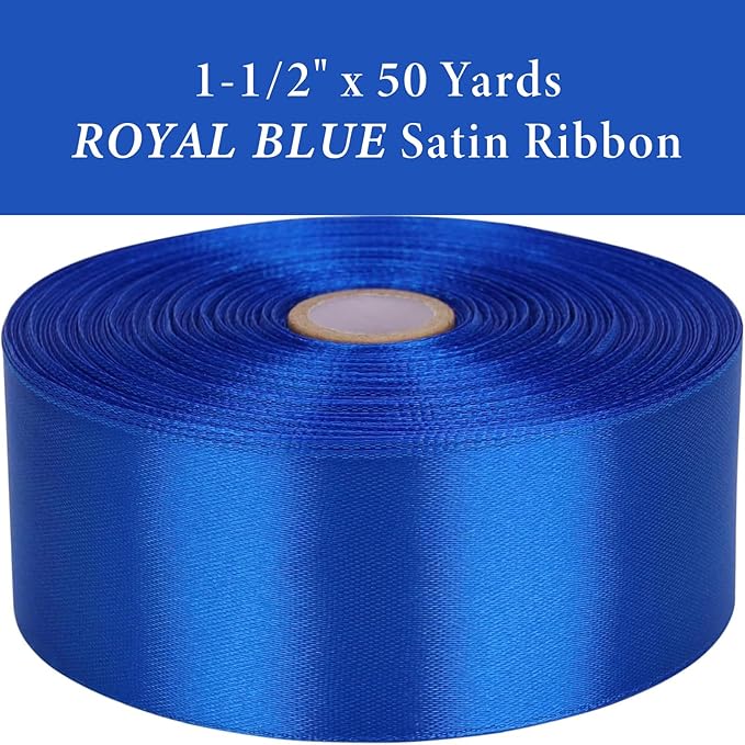1-1/2 Inch Royal Blue Satin Ribbon 50 Yards Solid Fabric Ribbons - Image 2