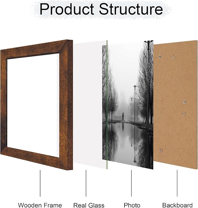 8.5x11 Picture Frame Set of 4, High Definition Real Glass Rustic Frame - Image 3