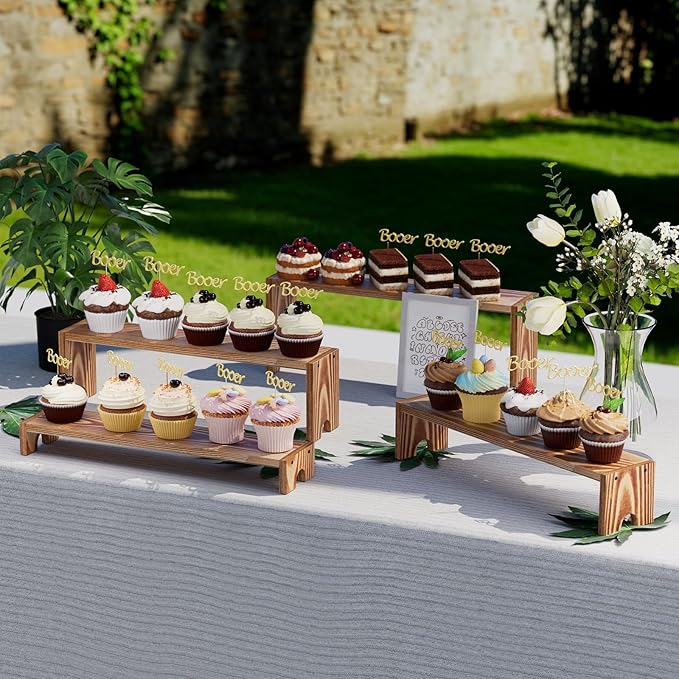 14 Inch Large Wooden Tiered Riser Display Stands, 2 Set Stackable Wooden - Image 2