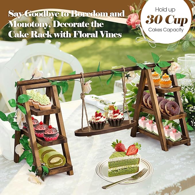 Wooden Cupcake Stand, 3 Tier Cake Stands Party Food Display Serving Platter - Image 4