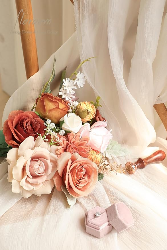 Floroom Terracotta Artificial Flowers Burnt Orange Fake Roses Peonies Dahlias - Image 5