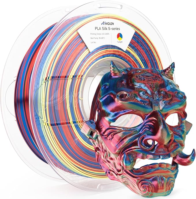 AMOLEN Silk PLA 3D Printer Filament, Shiny Multicolor Rainbow PLA Filament by AMOLEN
