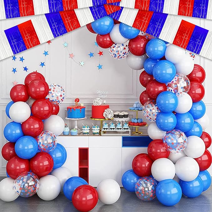 4 Pack 10 Feet White Blue Red Foil Fringe Garland Metallic Tinsel Streamers - Image 5