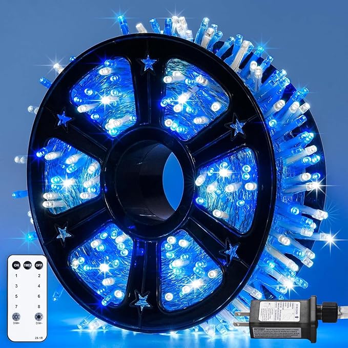 JMEXSUSS 500 LED Blue and White Christmas Lights, 8 Modes 163ft String Lights by JMEXSUSS