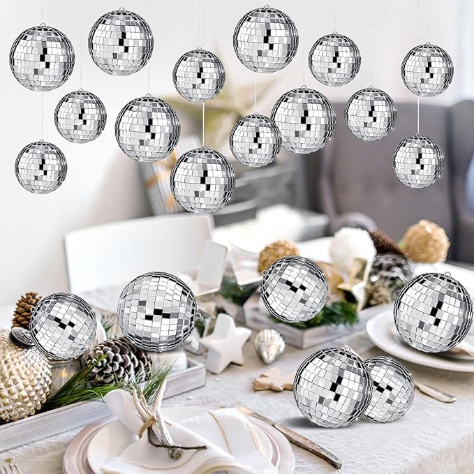 Funtery 100 Pcs Mirror Disco Balls Bulk Assorted Silver Hanging Disco Ball Decor - Image 5