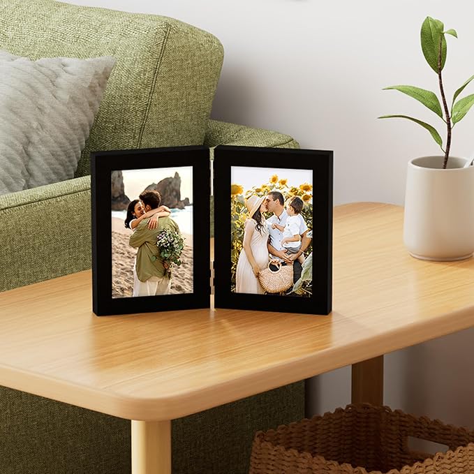 decorUhome Double 4x6 Picture Frame Vertical, Engineered Wood Bifold Photo Frame - Image 9