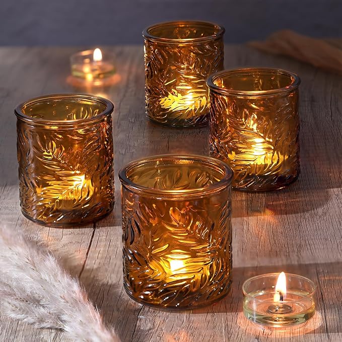 24 pcs Amber Votive Candle Holders, Tea Light Candle Holders - Image 3