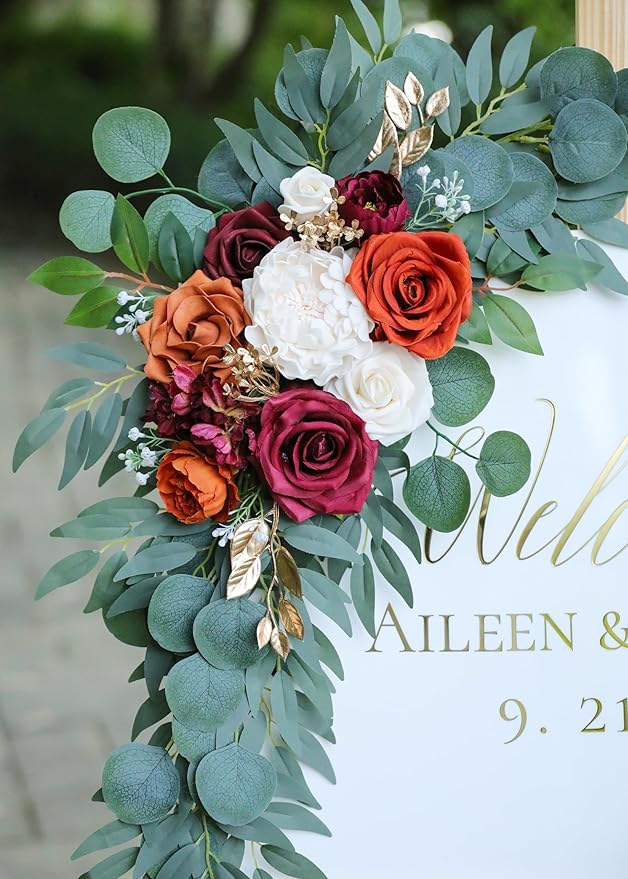Artificial Burnt Orange Wedding Arch Flowers Swags - Image 4