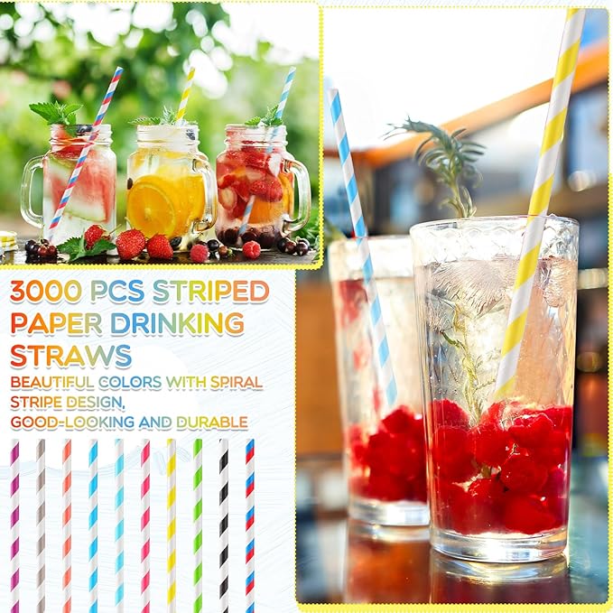 Eaasty 5000 Pcs Colored Paper Straws Bulk Disposable Striped Drinking Paper - Image 3