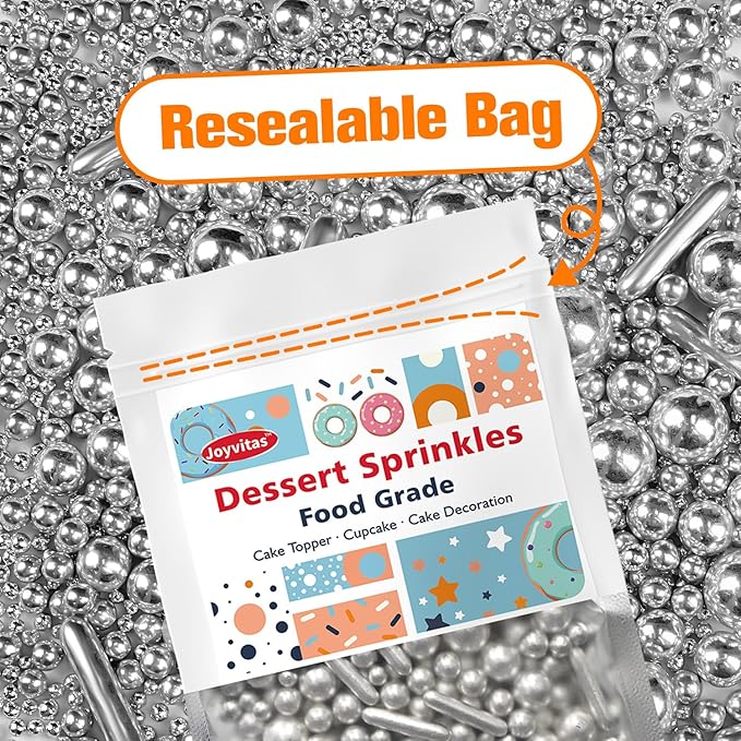 Silver Pearl Rods Sprinkles, Edible Sugar Candy Mix Size, 150g/5.29oz, Baking - Image 7
