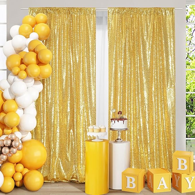 Poise3EHome 4x8ft Gold Sequin Backdrop, Upgrade Shimmer Backdrop - Image 6