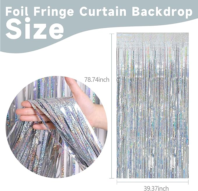 5 Pack Silver Glitter Streamers Party Decorations Tinsel Foil Fringe Curtains - Image 2