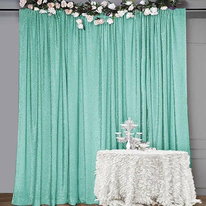 10FT x10FT Aqua Blue Metallic Sheer Spandex Backdrop, 1 Panel Glitter Sheer by SFNSKY