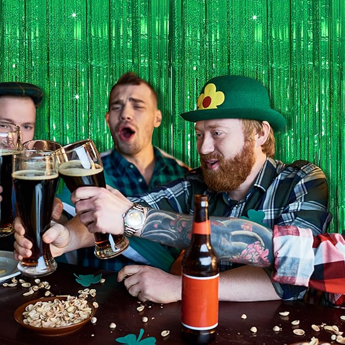 Tinsel Curtain Party Backdrop Green Birthday Decorations 10 Packs Glitter Foil - Image 5