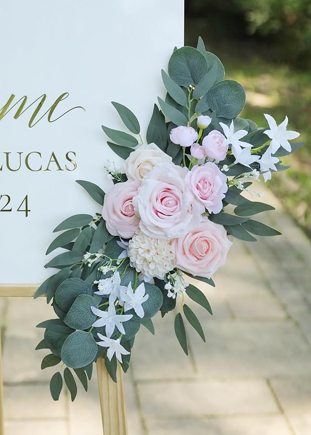 Artificial Pink Wedding Arch Flowers Swag Set of 2 - Image 4