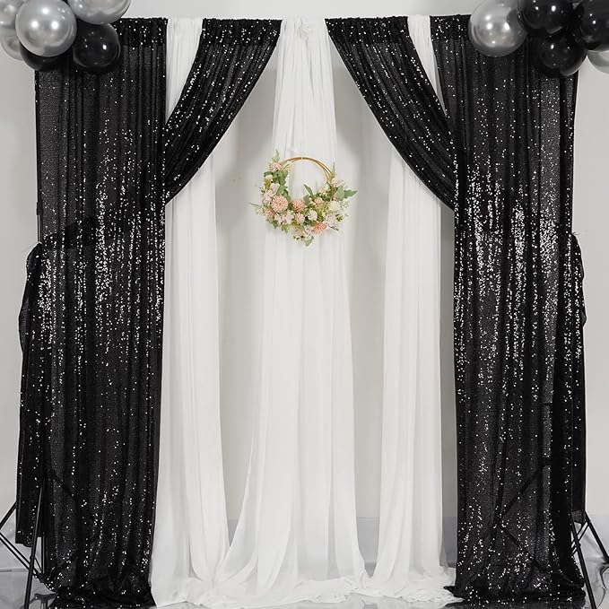 Poise3EHome Black Sequin Backdrop Curtains, 4 Panels 2FTx8FT Glitter Background - Image 7