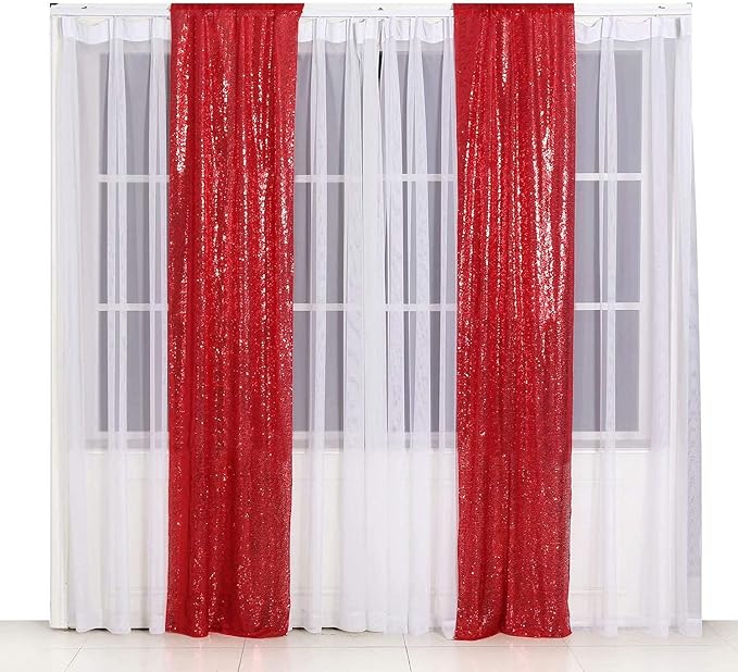 SquarePie Sequin Curtain Backdrop 2FT x 8FT Red 2pcs Background - Image 9
