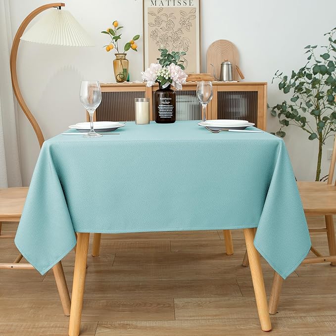 Biscaynebay Square Tablecloth 60x60 Inch-Auqa Blue Card Fabric Table - Image 7