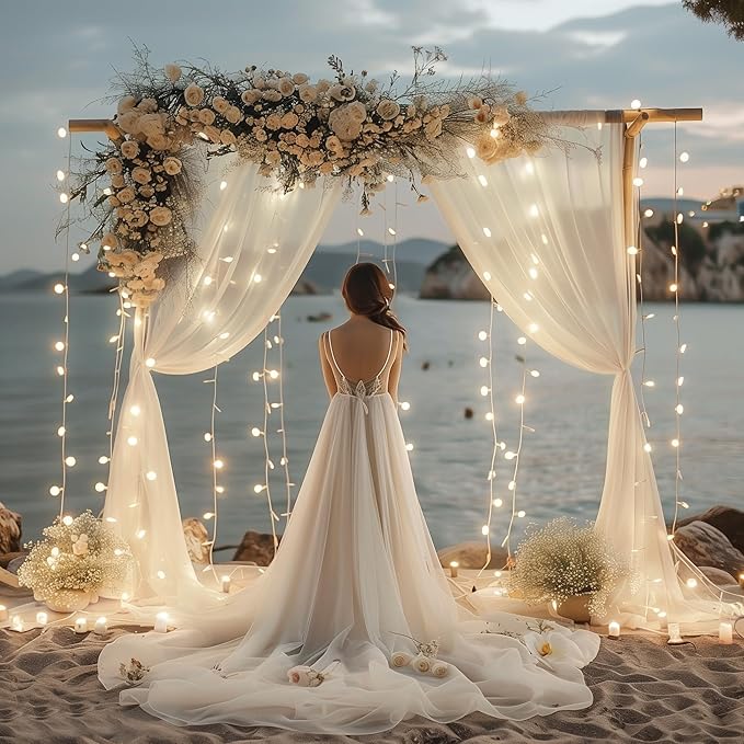 Fomcet Tulle Curtains with Lights String Ivory 20FT X 10FT Sheer Backdrop - Image 7