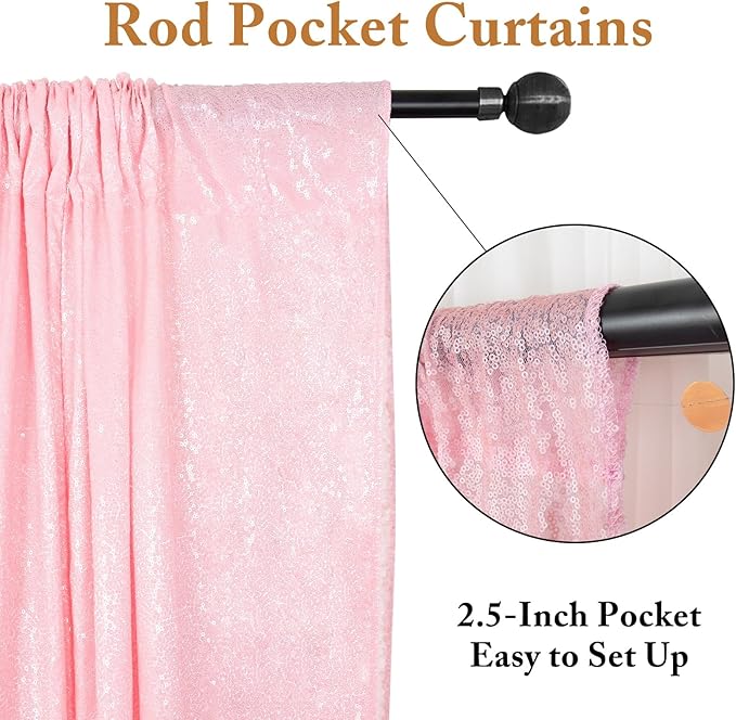 ShinyBeauty Baby Pink Curtains 2FTx8FT 4 Panels Sequin Backdrop Photo Backdrops - Image 2
