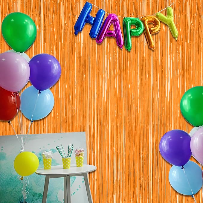2 Pack Backdrop Curtains, 3.28 FT x 7.05 FT Orange Color Tinsel Backdrop - Image 6