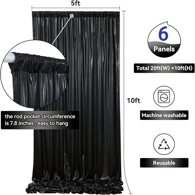 30ftx10ft Black Sequin Backdrop Curtain - Image 6