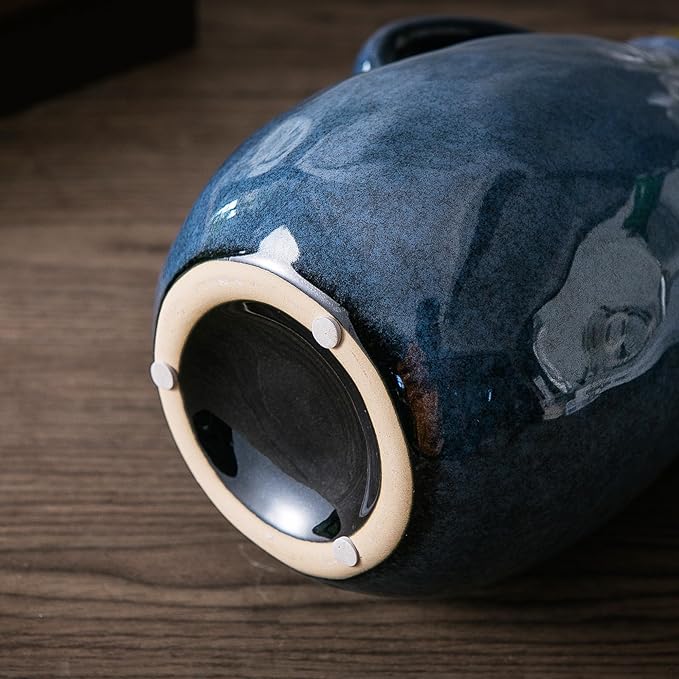 Blue Ceramic Vase with 2 Handles - Image 5