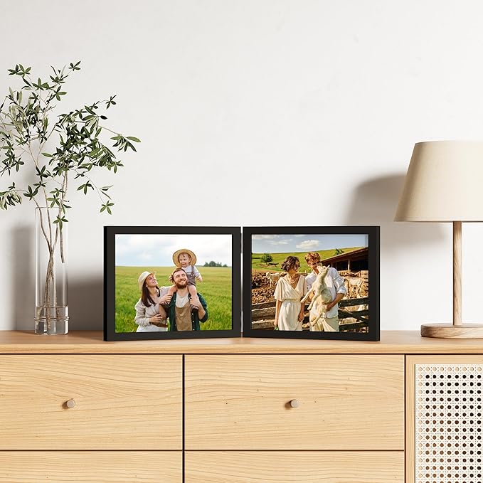 decorUhome Double 10x8 Picture Frame Vertical, Engineered Wood Bifold Photo - Image 2