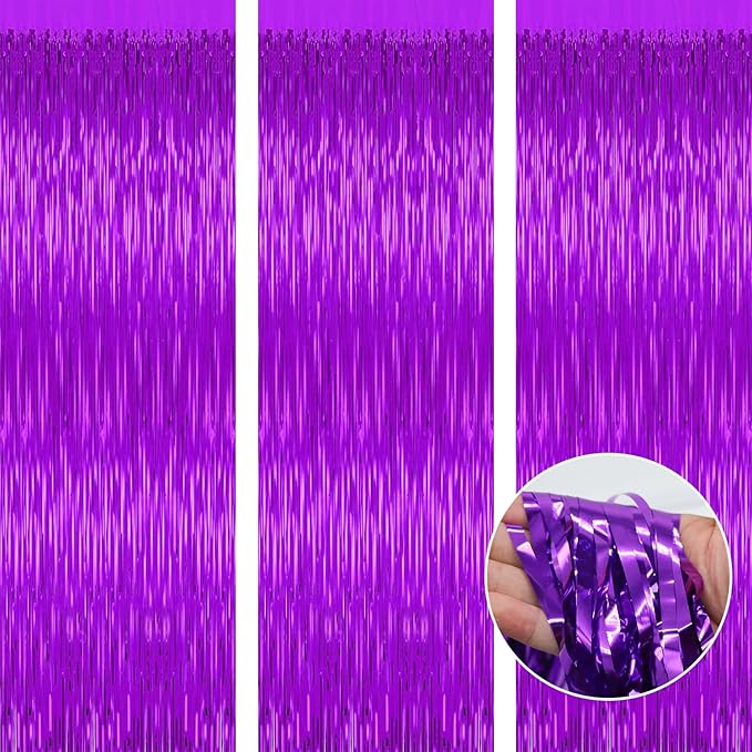 3 Pack Purple Backdrop Tinsel Streamers Foil Fringe Backdrop Halloween Party - Image 9