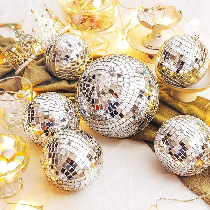 4 Pack Large Disco Ball Silver Hanging Disco Balls Reflective Mirror Ball - Image 4