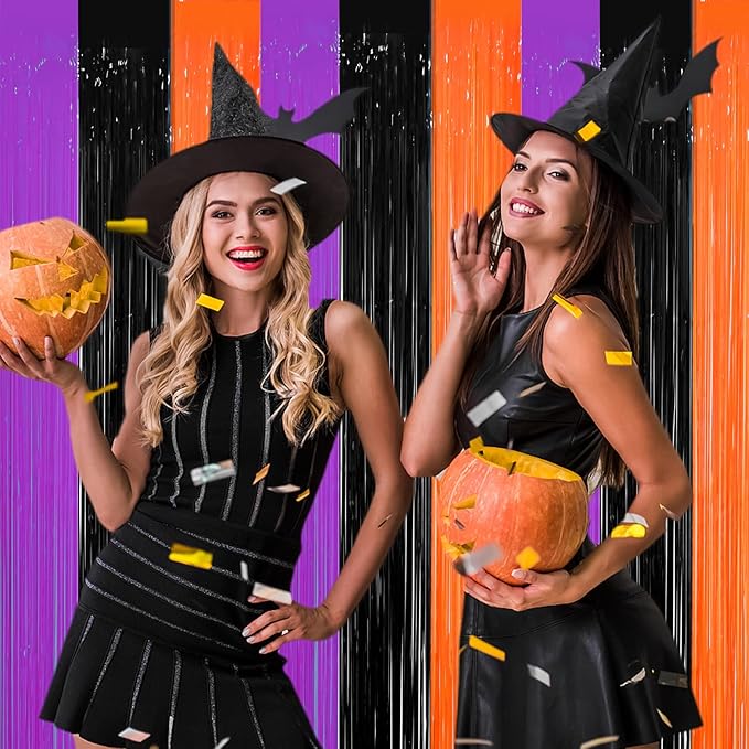 3 Pack 3.3 x 8.2 ft Halloween Foil Fringe Backdrop Curtains, Tinsel Streamers - Image 7