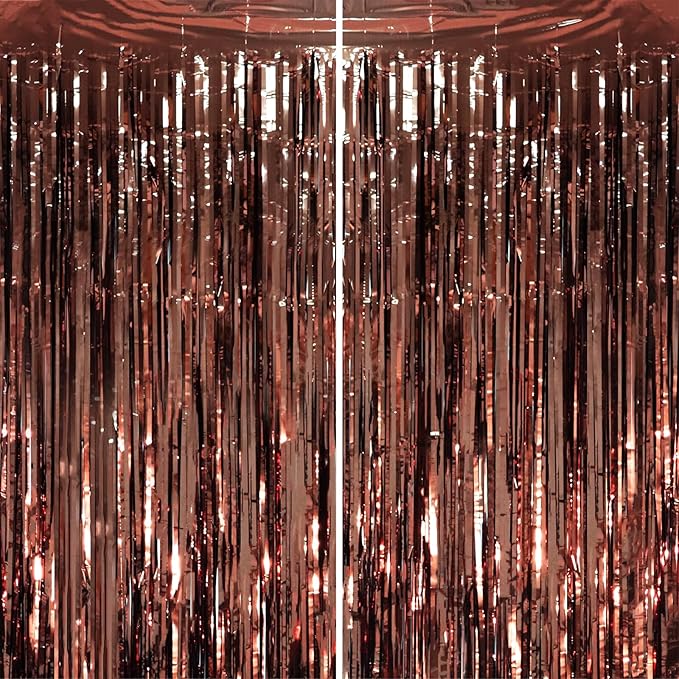 2 Pack Brown Foil Fringe Backdrop Curtains, Tinsel Streamers Party Decorations by Voircoloria